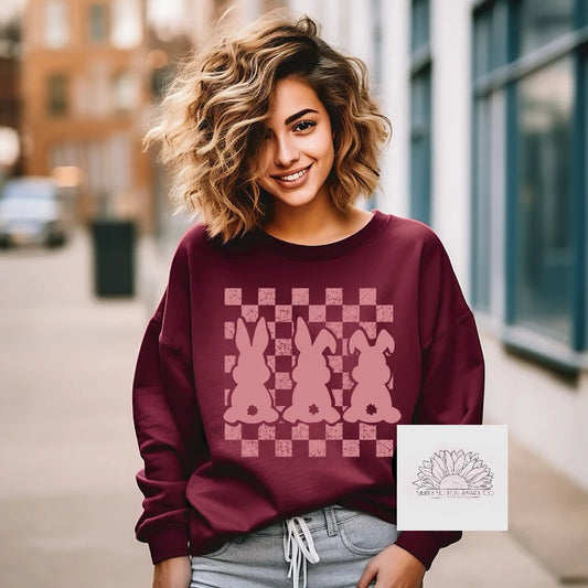 Checked Bunnies - Adult Unisex Crewneck Sweatshirt